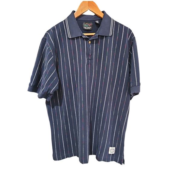 Greg Norman Sandwashed Comfort Stripe Cotton Polo Navy Size L - Picture 1 of 6